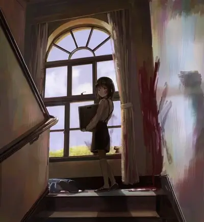 Girl carrying a box on the stairs