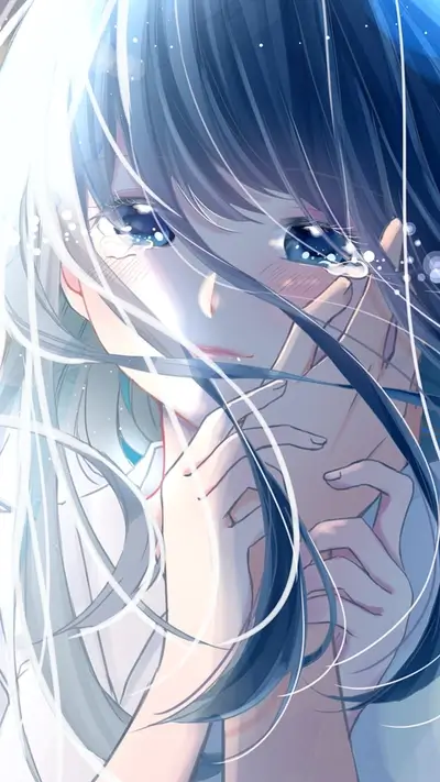 Girl crying, hiding her face with her hands