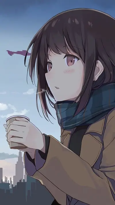 Girl drinking coffee in a city