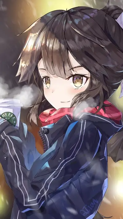 Girl enjoying coffee in winter
