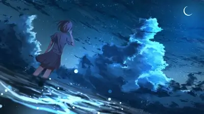 Girl gazing at a night sky
