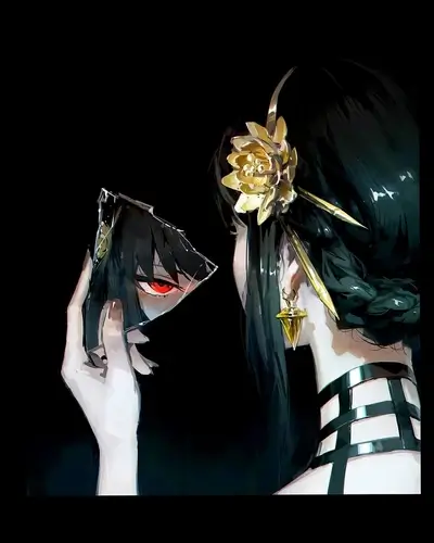 Girl holding a shard of mirror reflecting her face