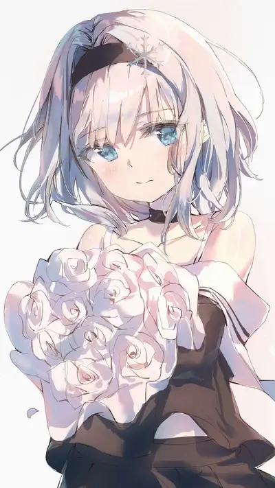 Girl holding white roses