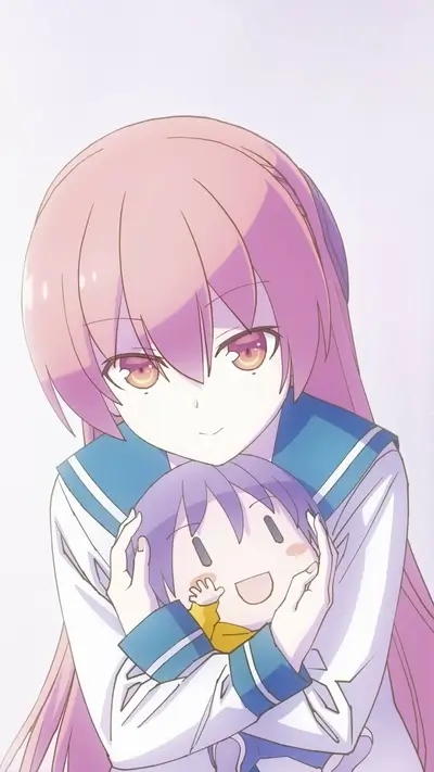 Girl hugging a chibi character