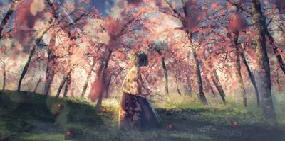 Girl in a cherry blossom forest