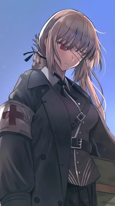 Girl in a dark coat with a bandage