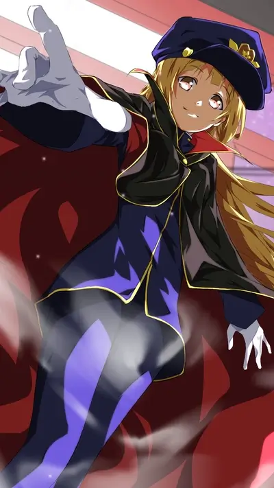 Girl in a dark uniform, reaching out