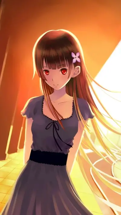 Girl in a dress standing in a hallway