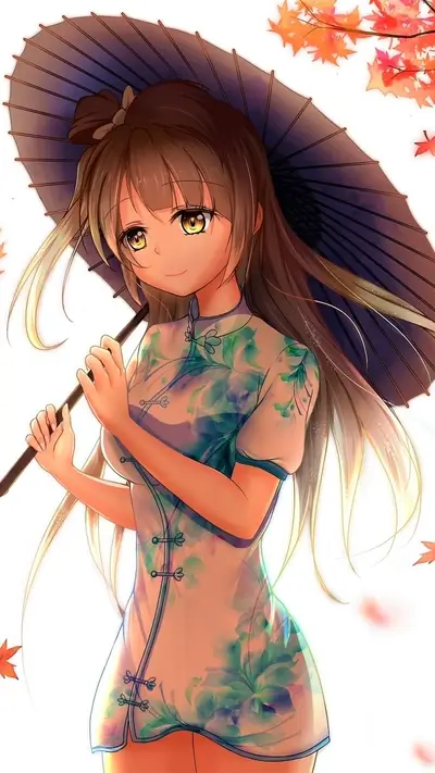 Girl in a floral dress holding an umbrella
