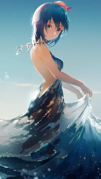 Girl in a flowing blue dress
