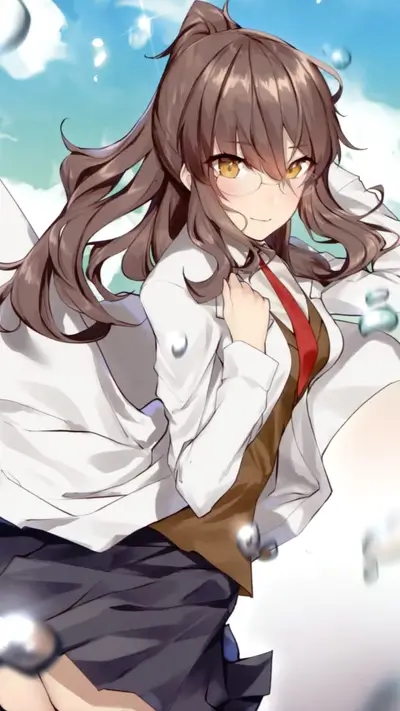 Girl in a lab coat with brown hair