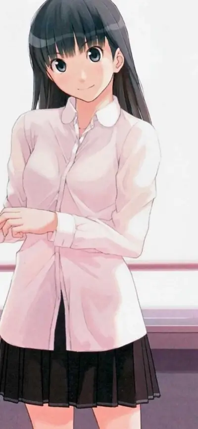 Girl in a pink shirt and black skirt