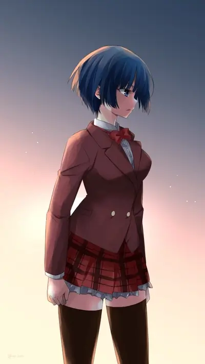 Girl in a red blazer and plaid skirt