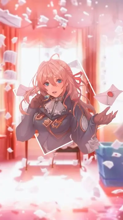 Girl in a room with falling letters