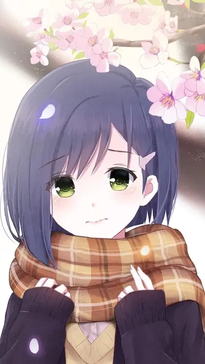 Girl in a scarf under a cherry blossom tree