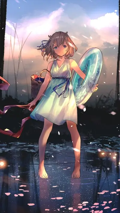 Girl in a summer dress by the water