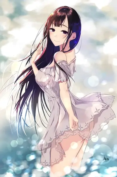 Girl in a summer dress, windswept hair