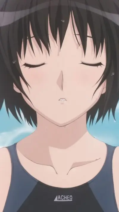 Girl in a swimsuit, eyes closed