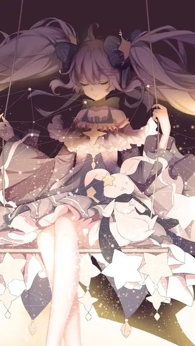 Girl in a swing surrounded by stars