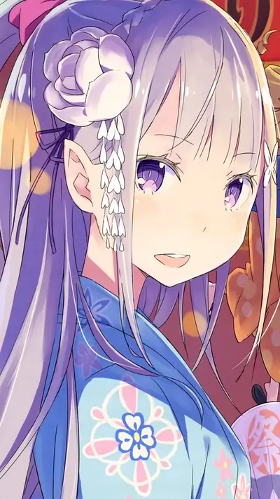 Girl in a yukata with purple hair