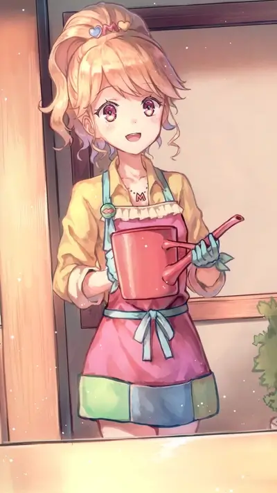 Girl in apron watering plants