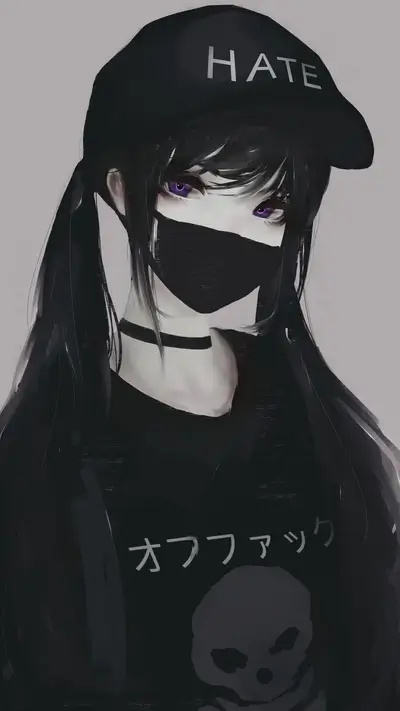 Girl in black attire with purple eyes