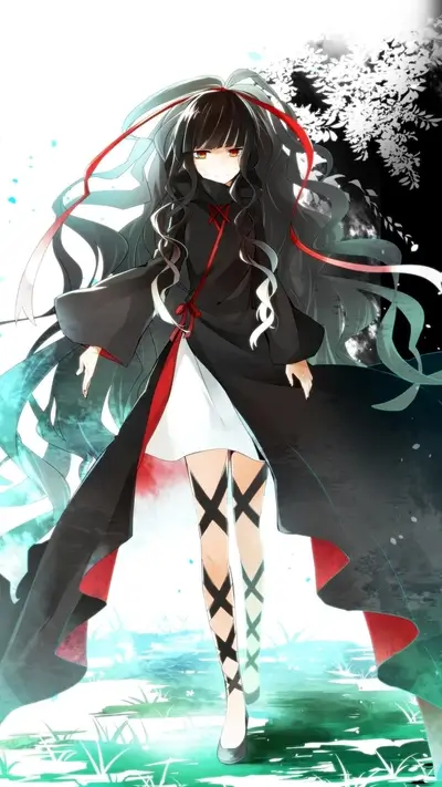Girl in black robe with red accents