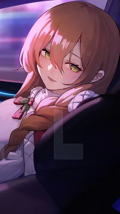 Girl in car, Christmas clothes