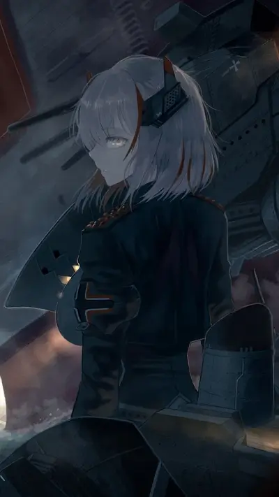Girl in dark attire near a large machine