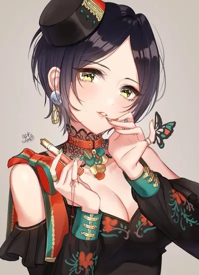 Girl in elegant outfit holding a lipstick