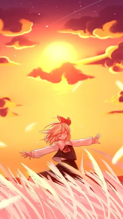 Girl in field at sunset
