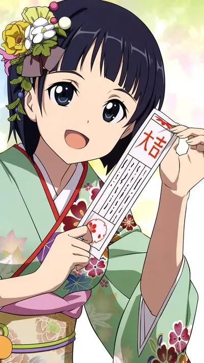 Girl in kimono holding a paper
