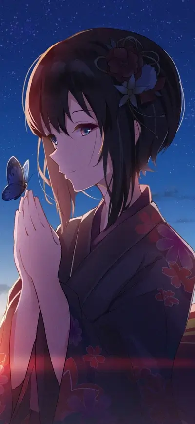 Girl in kimono with butterfly