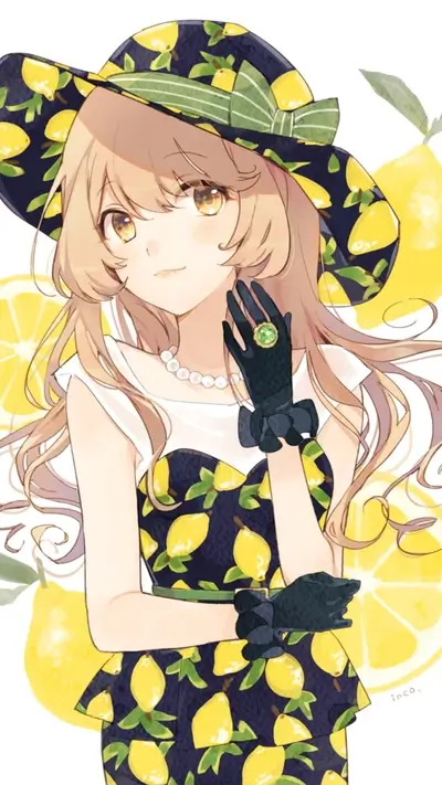 Girl in lemon-themed hat and dress illustration
