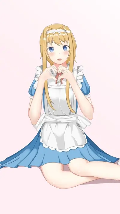 Girl in maid outfit making heart shape with hands