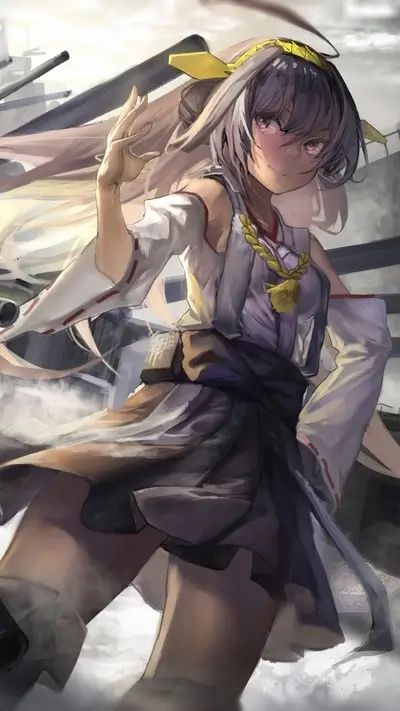 Girl in military attire, standing on a warship