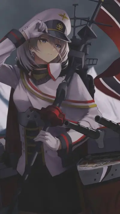 Girl in military uniform with large gun
