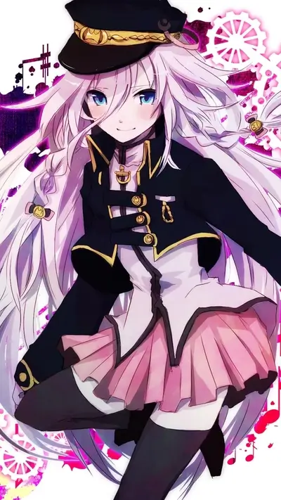 Girl in military uniform with long white hair