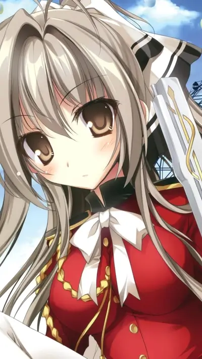 Girl in red dress holding a weapon