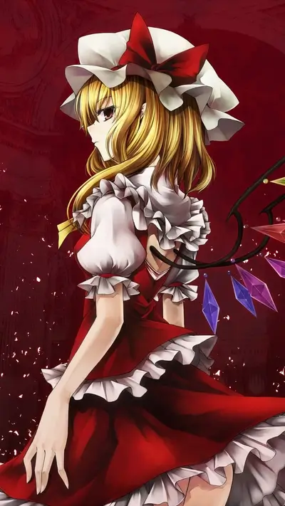 Girl in red dress with white frills and a large red bow