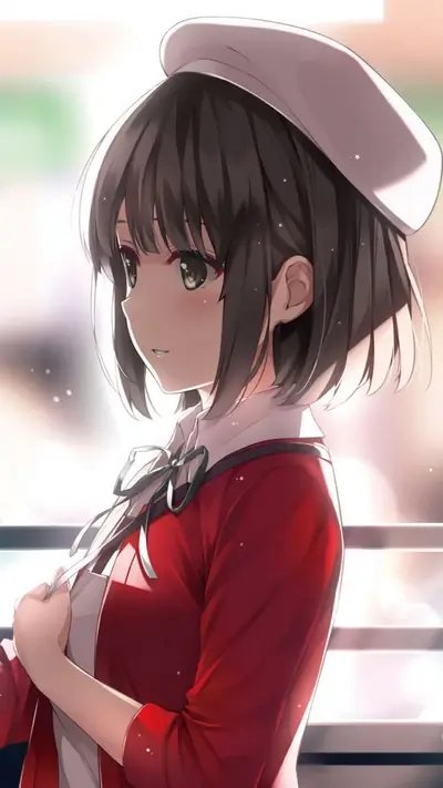 Girl in red jacket and white beret
