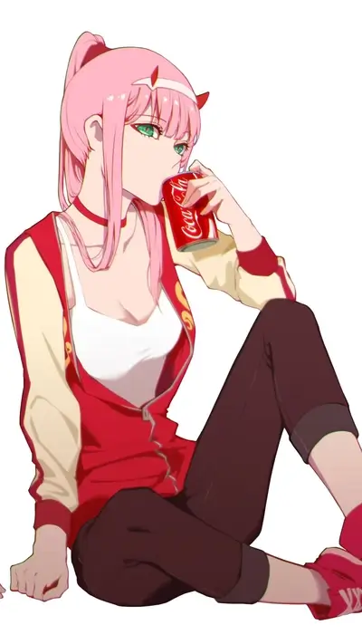 Girl in red jacket drinking Coca-Cola