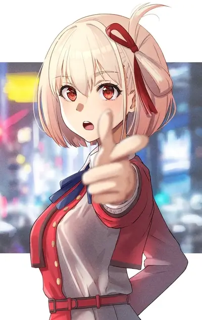 Girl in red jacket pointing