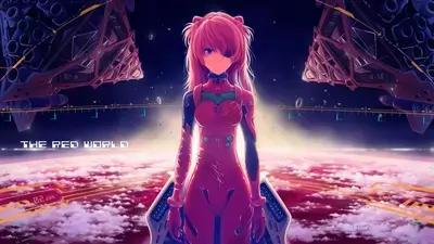 Girl in red suit in front of futuristic spaceships