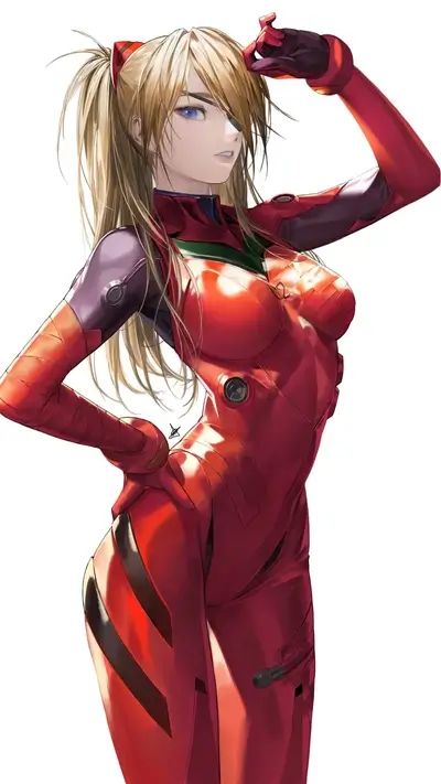 Girl in red suit with blonde hair
