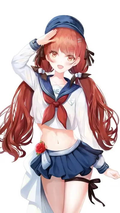 Girl in sailor outfit saluting