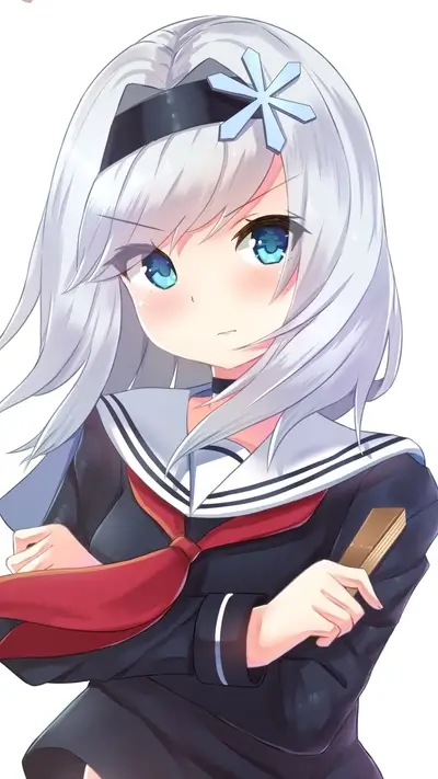 Girl in sailor uniform holding a book