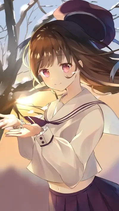 Girl in sailor uniform, winter scene