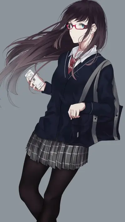 Girl in school uniform holding a phone