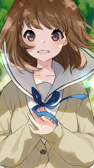 Girl in school uniform holding a ribbon